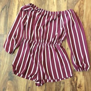 Forever21 off the shoulder stripped romper